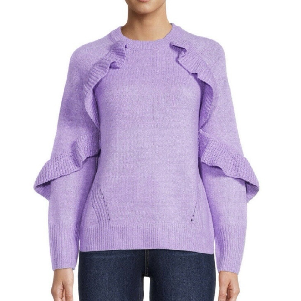 Time and Tru Purple Ruffle Knit Sweater Size XXL